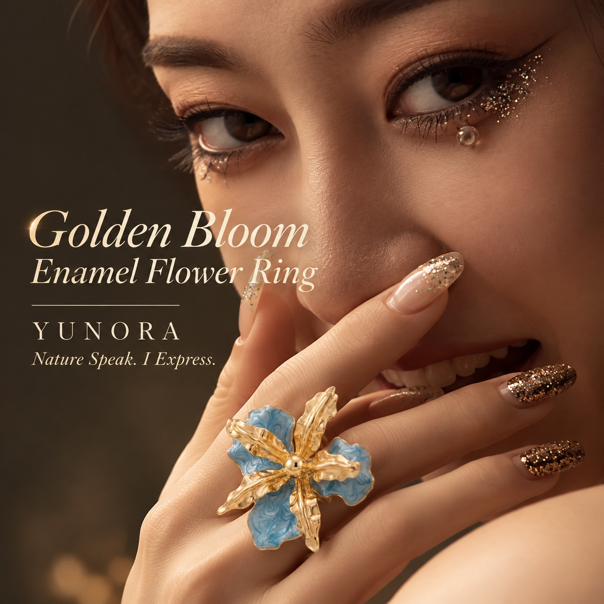 Golden Bloom Enamel Flower Ring