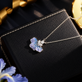 Azure Iris Enamel Pendant Necklace & Earrings Set