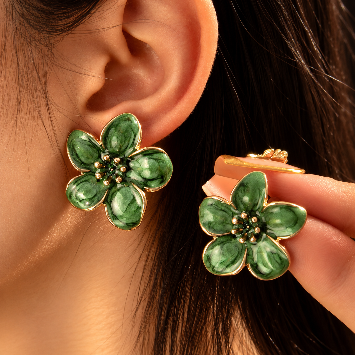 French Enamel Floral Stud Earrings