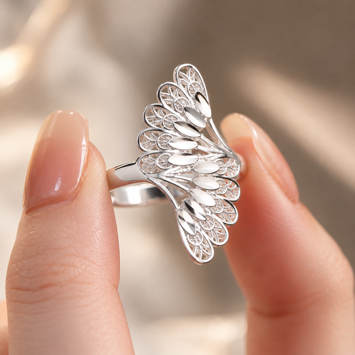 Peacock Feather Bloom Ring