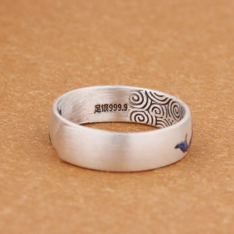 Lotus & Koi Enamel Handmade Silver Ring