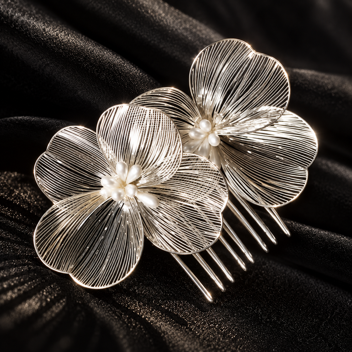 Metallic Woven Blossom Hair Comb