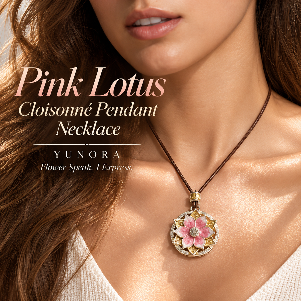 Pink Lotus Cloisonné Pendant Necklace