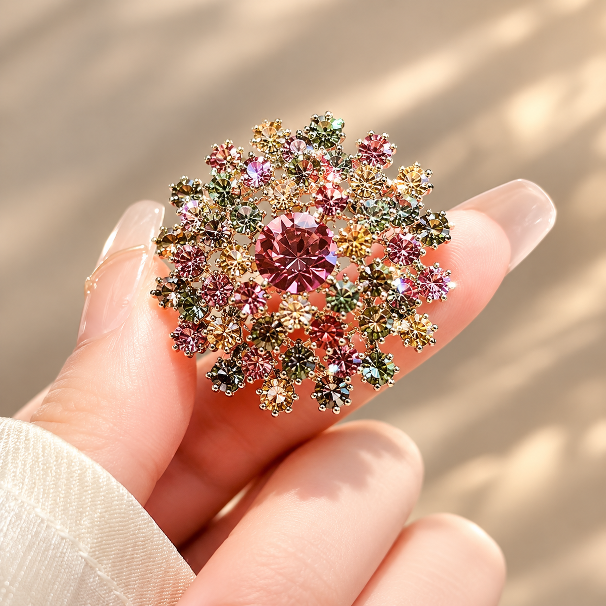 Rainbow Crystal Dandelion Brooch