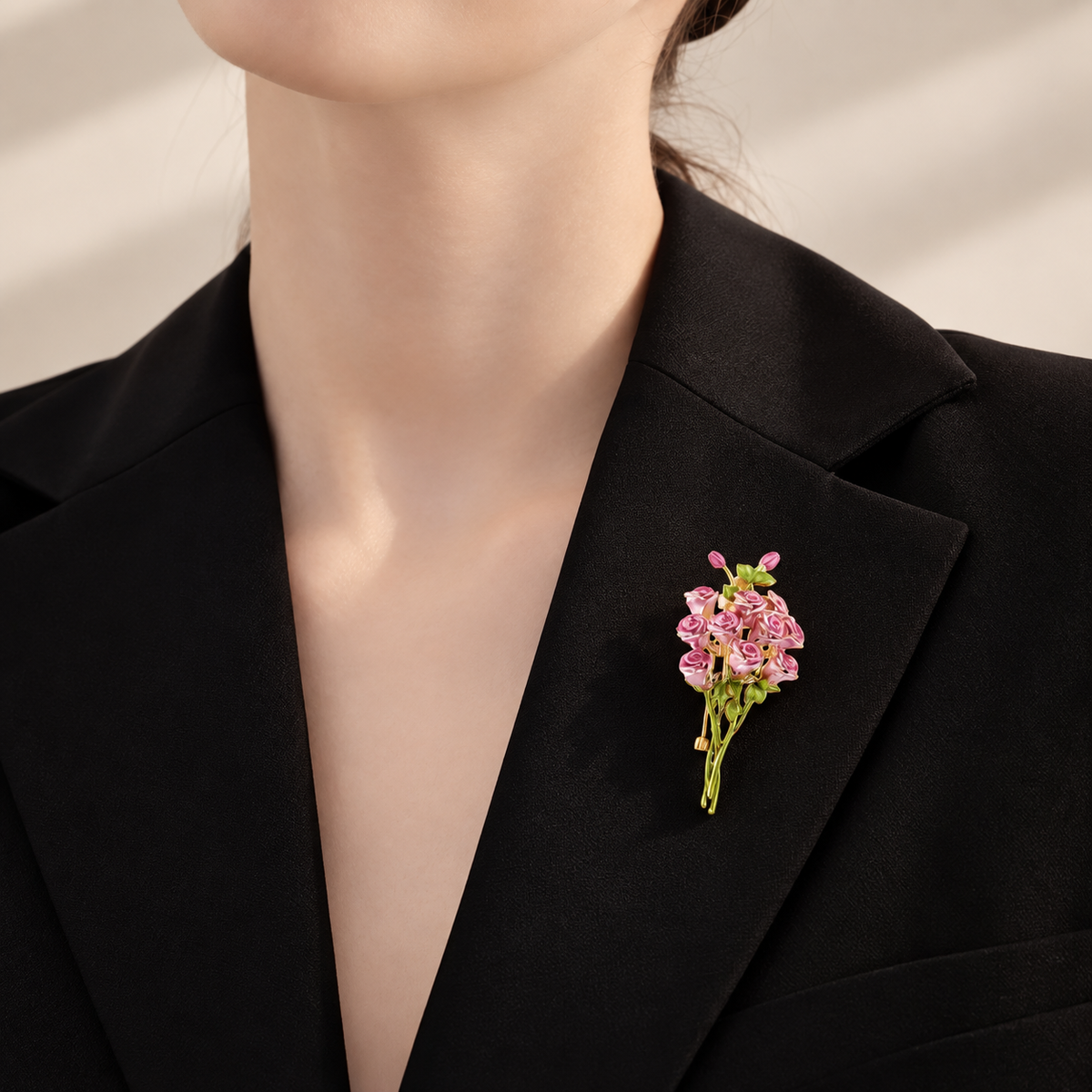 Pink Rose Bouquet Brooch