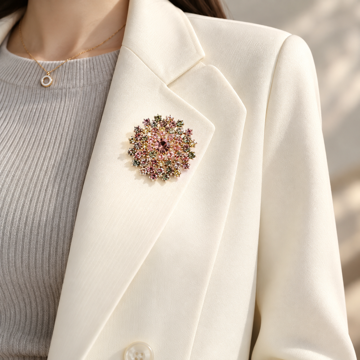 Rainbow Crystal Dandelion Brooch