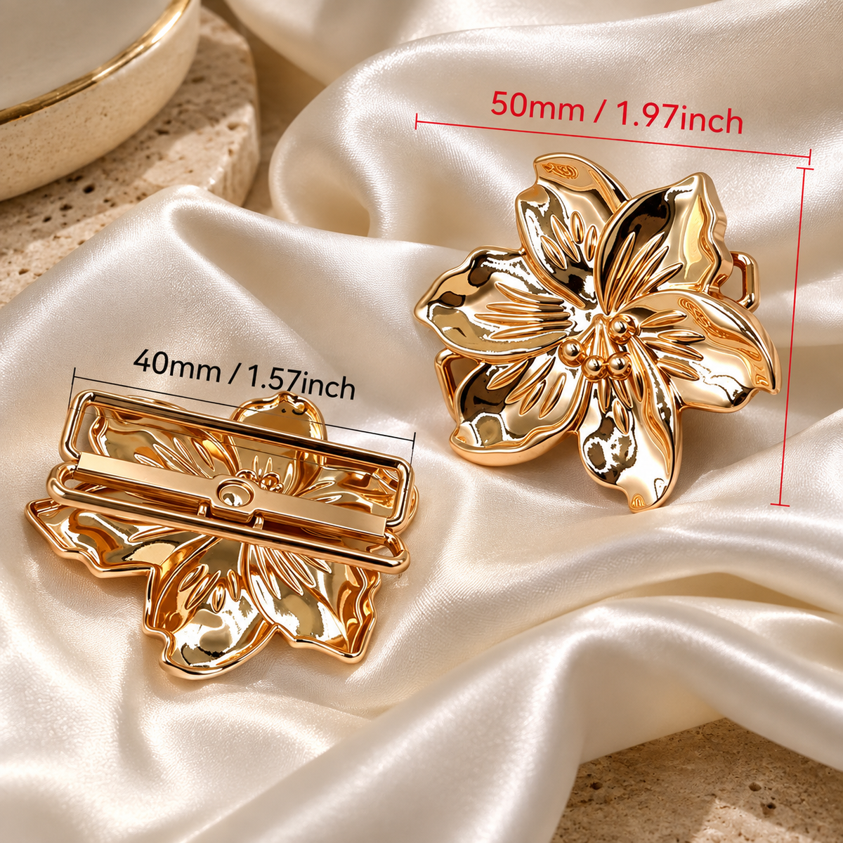 Blooming Elegance Double-Bar Floral Scarf Clip