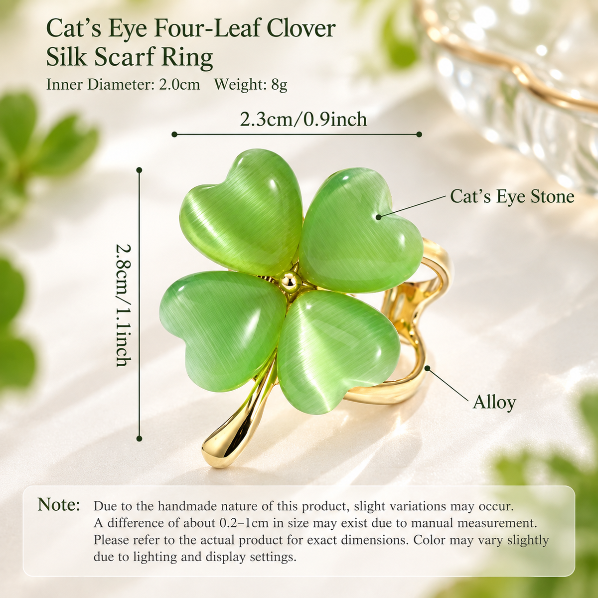 Cat’s Eye Four-Leaf Clover Silk Scarf Ring