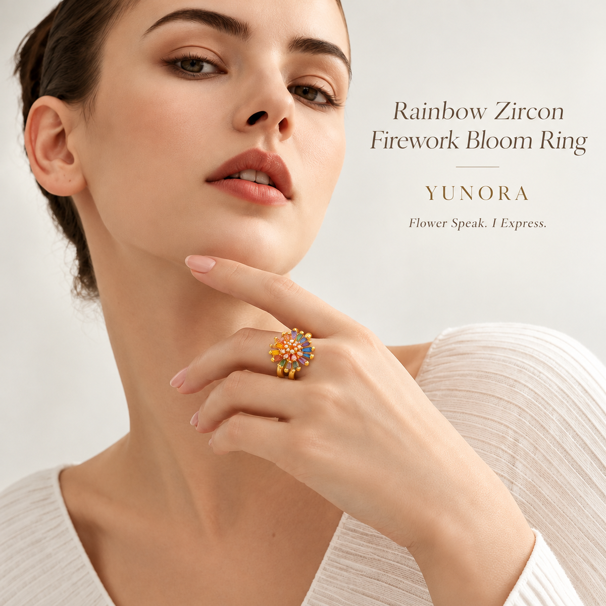 Rainbow Zircon Firework Bloom Ring