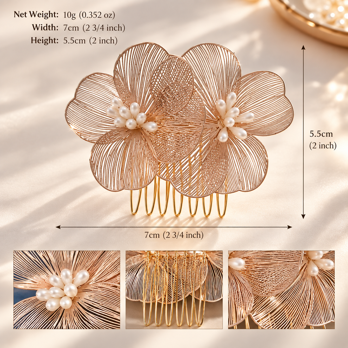 Metallic Woven Blossom Hair Comb