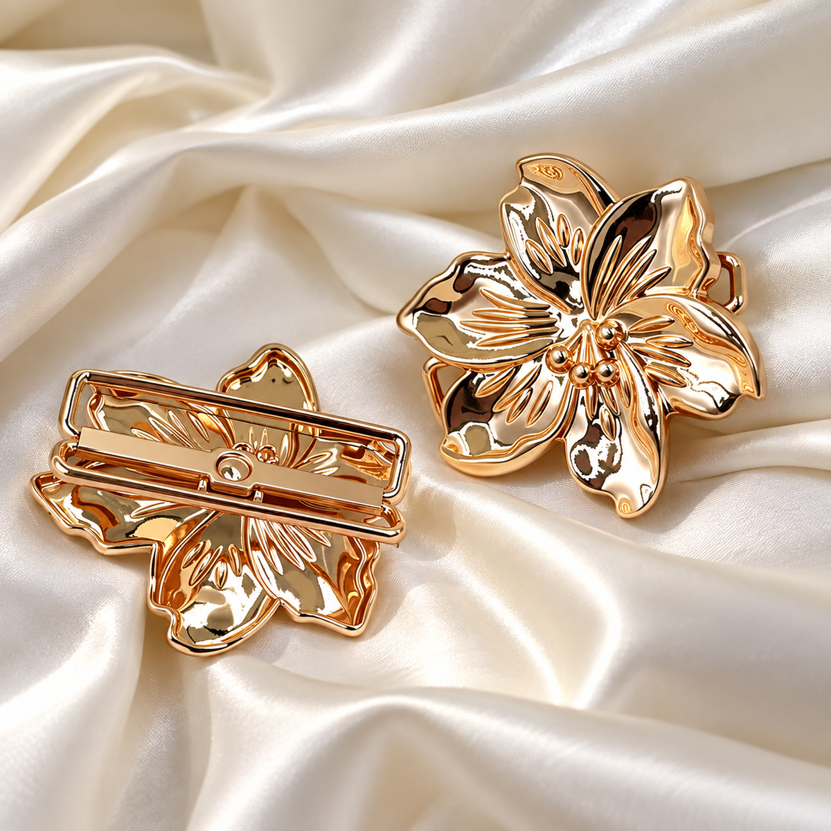 Blooming Elegance Double-Bar Floral Scarf Clip