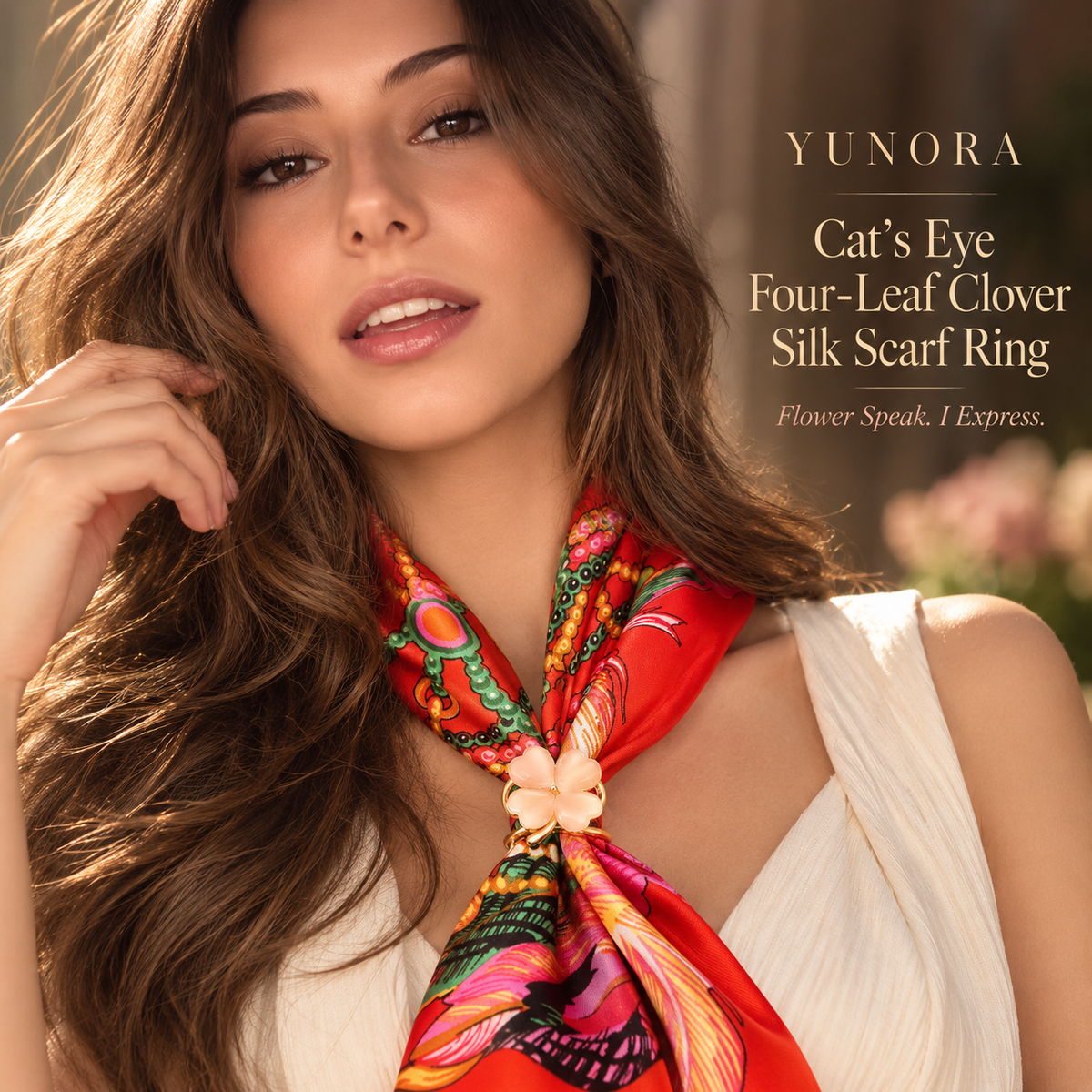 Cat’s Eye Four-Leaf Clover Silk Scarf Ring