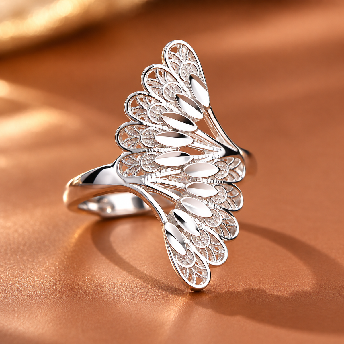 Peacock Feather Bloom Ring