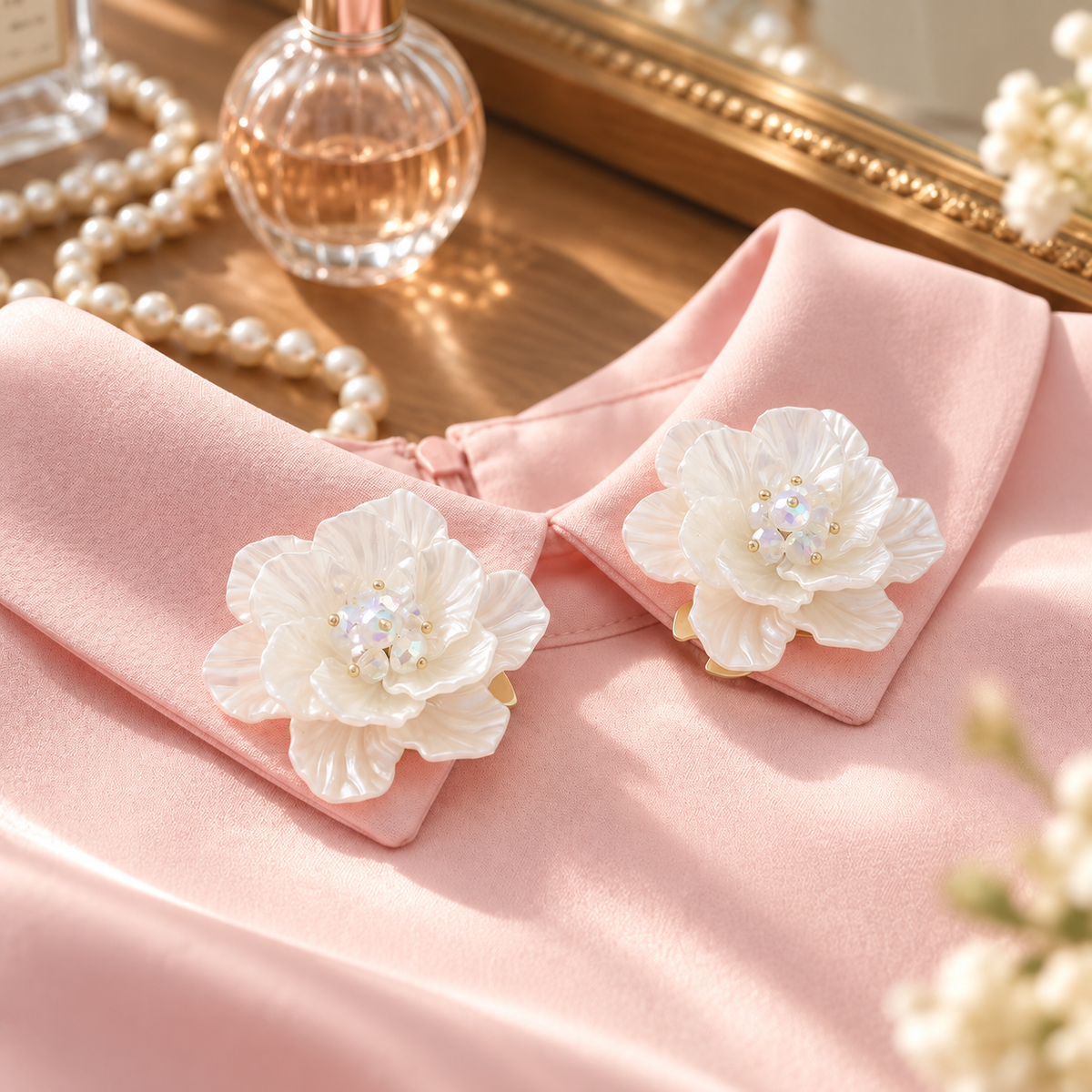 Double-Layer Camellia Pearl Button Set