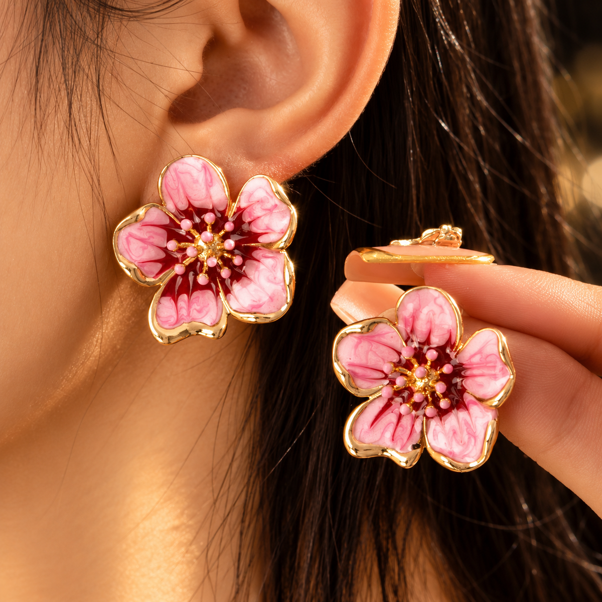 French Enamel Floral Stud Earrings