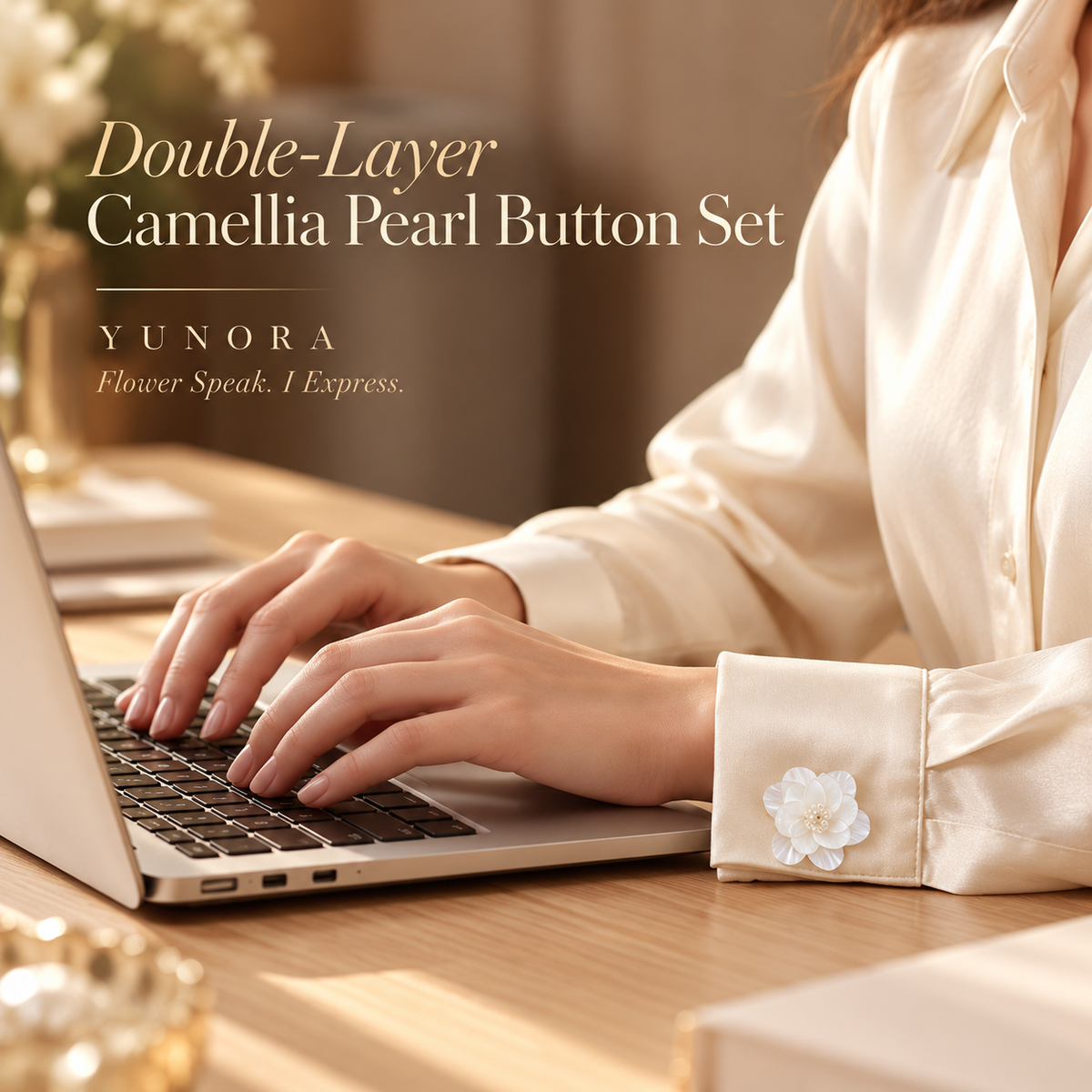 Double-Layer Camellia Pearl Button Set
