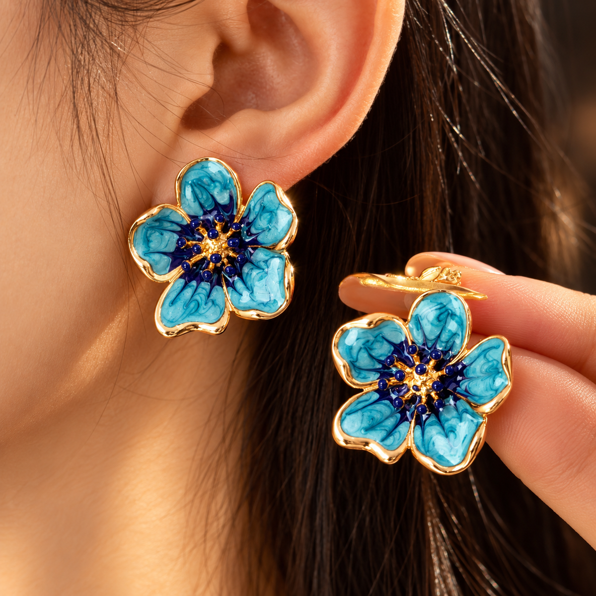 French Enamel Floral Stud Earrings