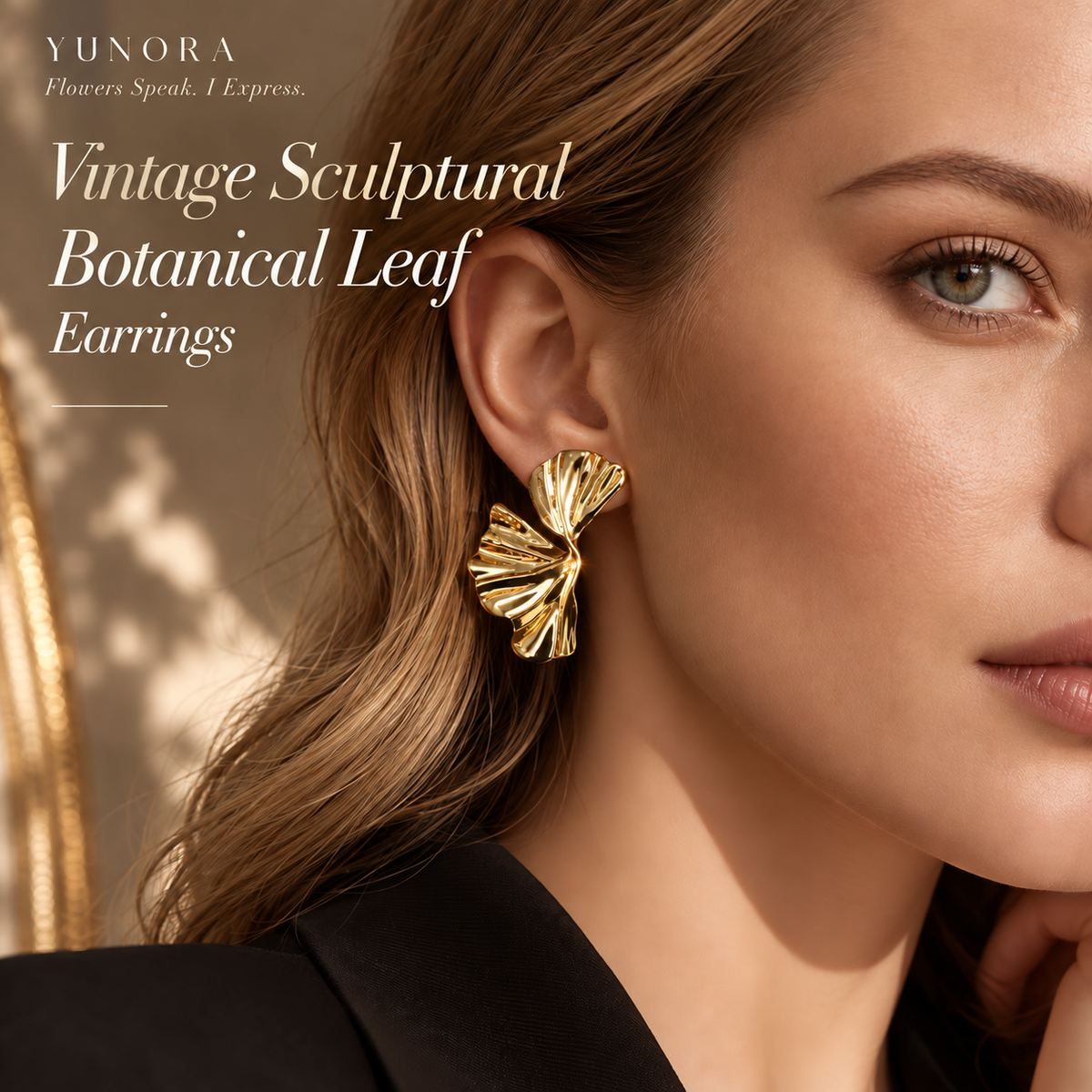 Vintage Sculptural Botanical Leaf Earrings