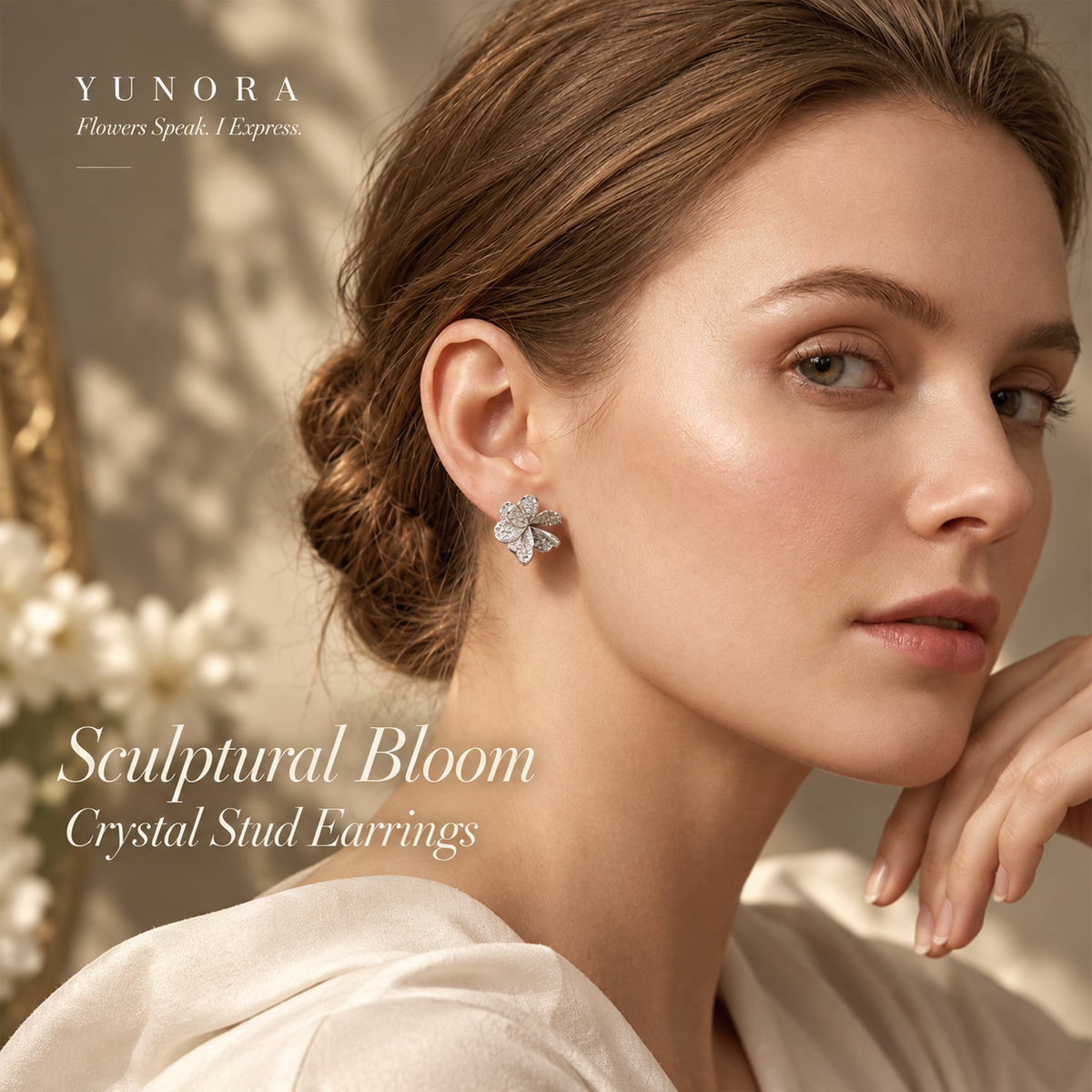 Sculptural Bloom Crystal Stud Earrings
