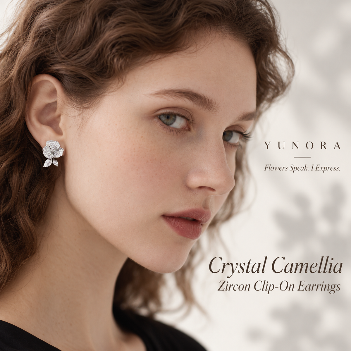 Crystal Camellia Zircon Clip-On Earrings