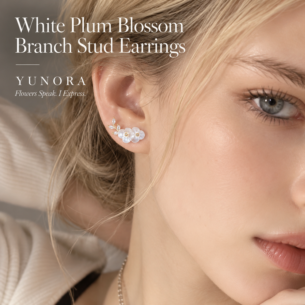 Free gift-White Plum Blossom Branch Stud Earrings