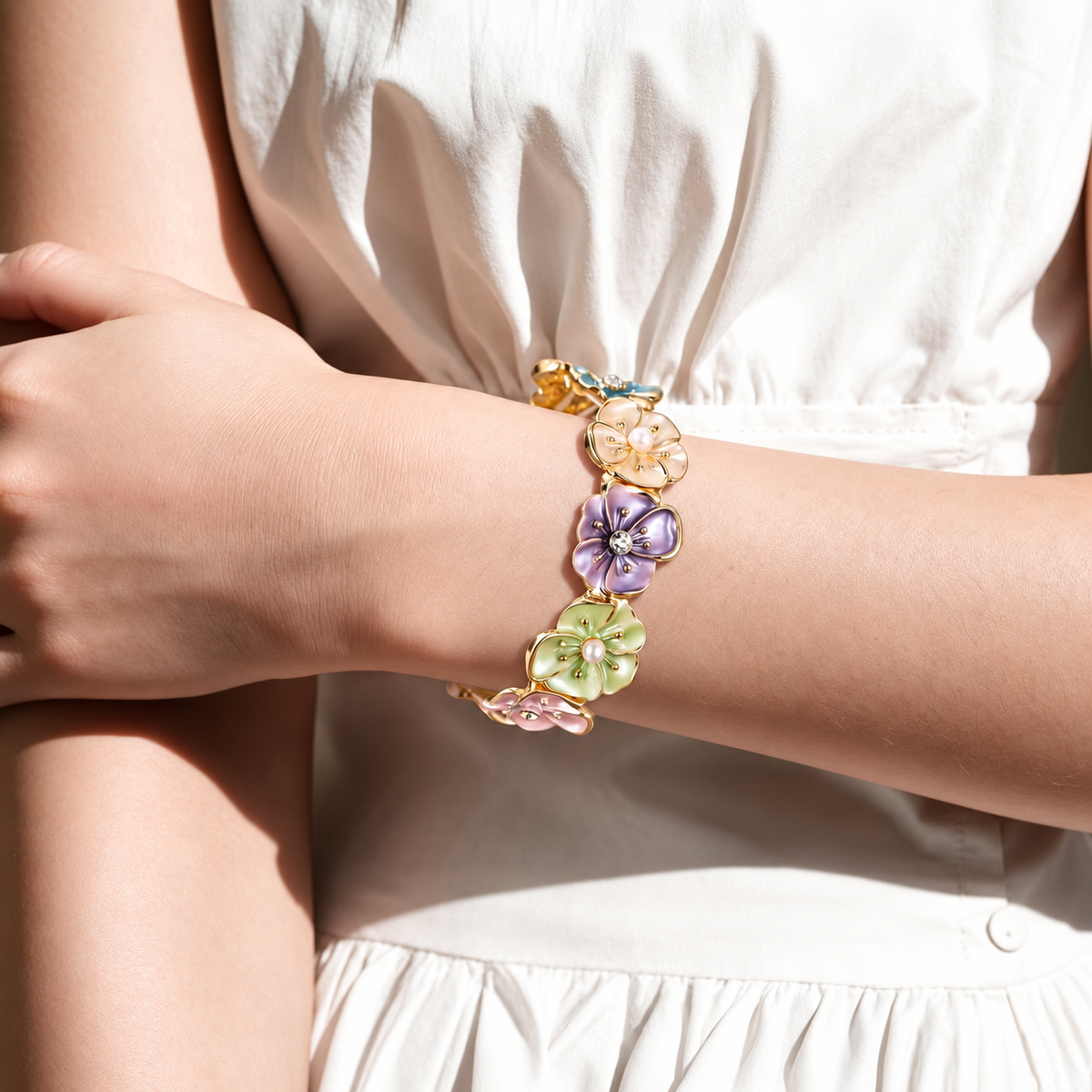 Botanical Enamel Five-Petal Blossom Bracelet