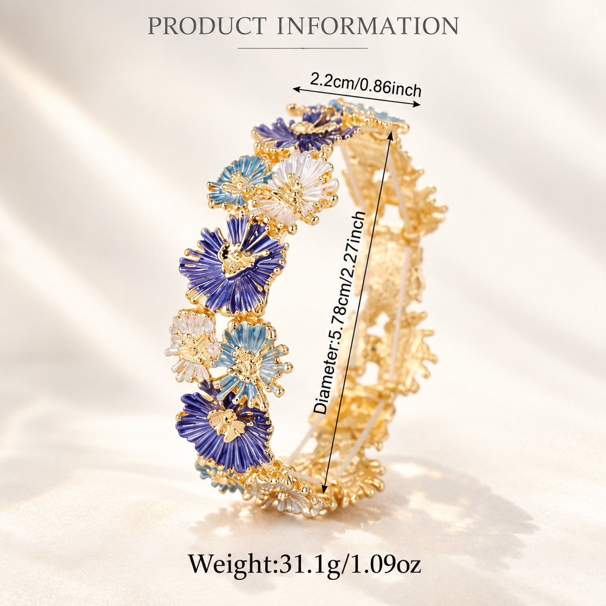 Iridescent Floral Enamel Cluster Stretch Bracelet