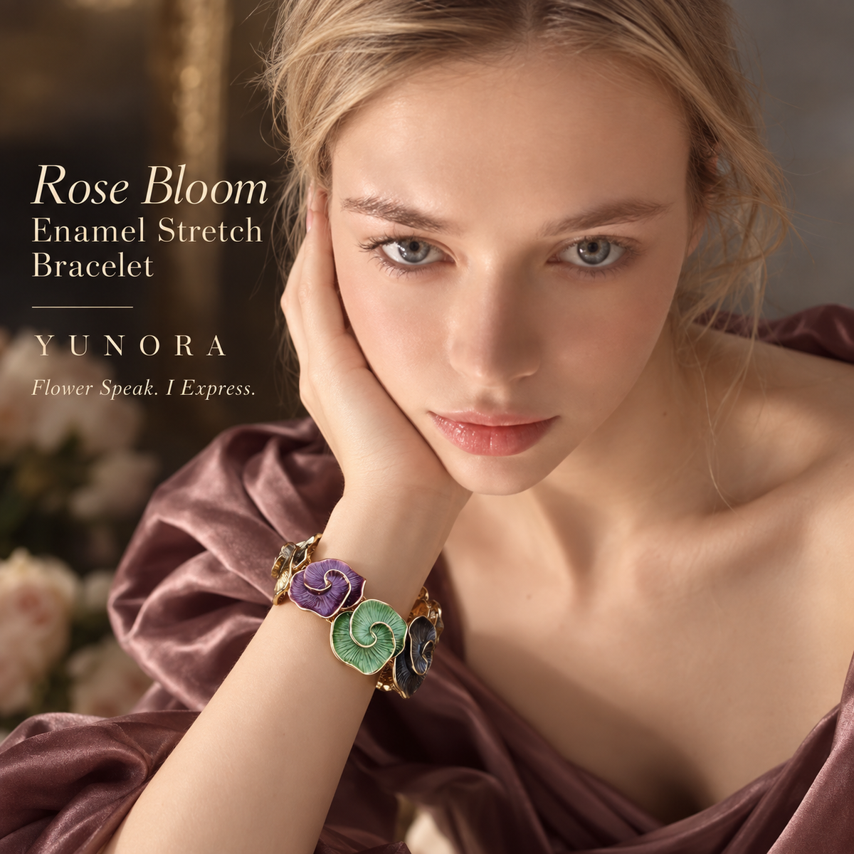 Rose Bloom Enamel Stretch Bracelet