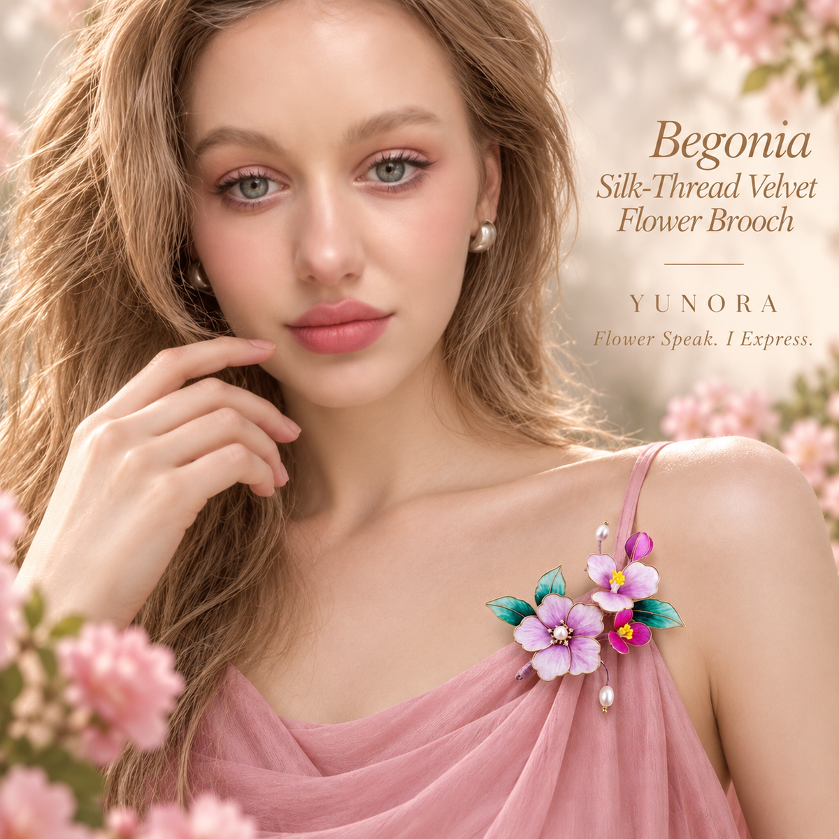 Begonia Silk-Thread Velvet Flower Brooch