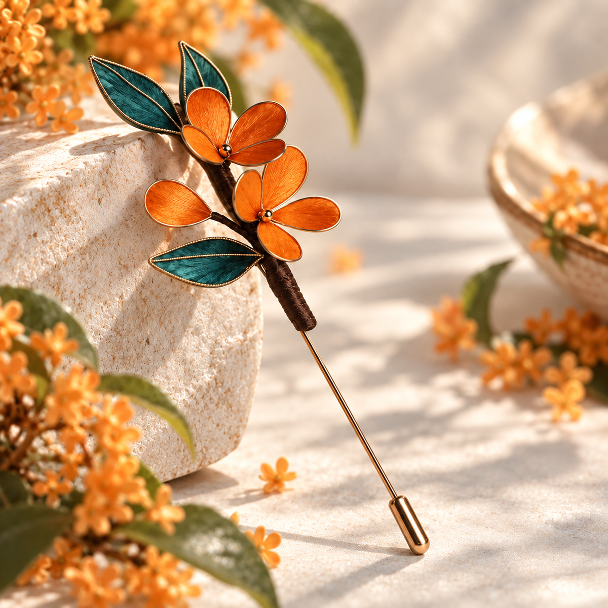 Orange Osmanthus Silk-Thread Velvet Brooch
