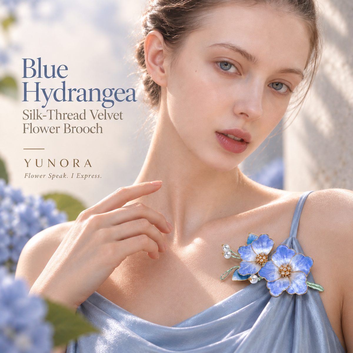 Blue Hydrangea Silk-Thread Velvet Flower Brooch