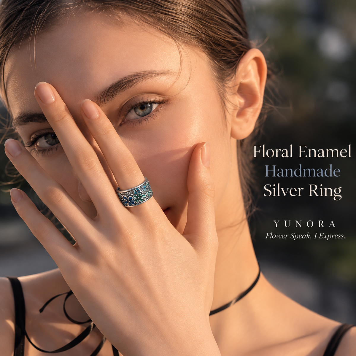 Floral Enamel Handmade Silver Ring