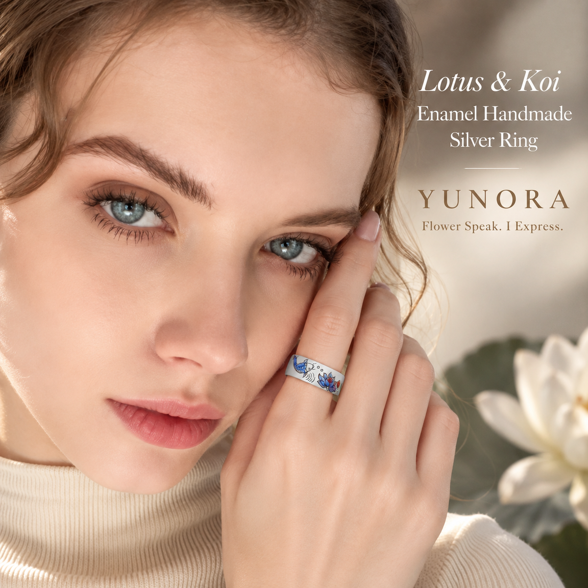 Lotus & Koi Enamel Handmade Silver Ring