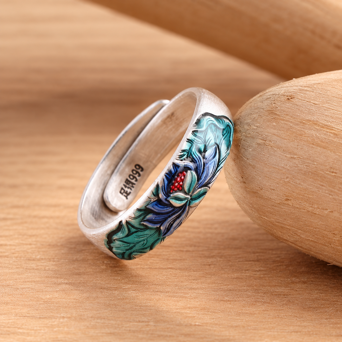 Lotus Heritage Enamel 999 Silver Ring