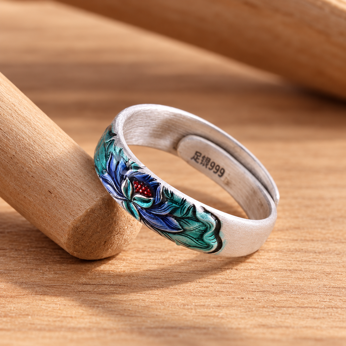 Lotus Heritage Enamel 999 Silver Ring