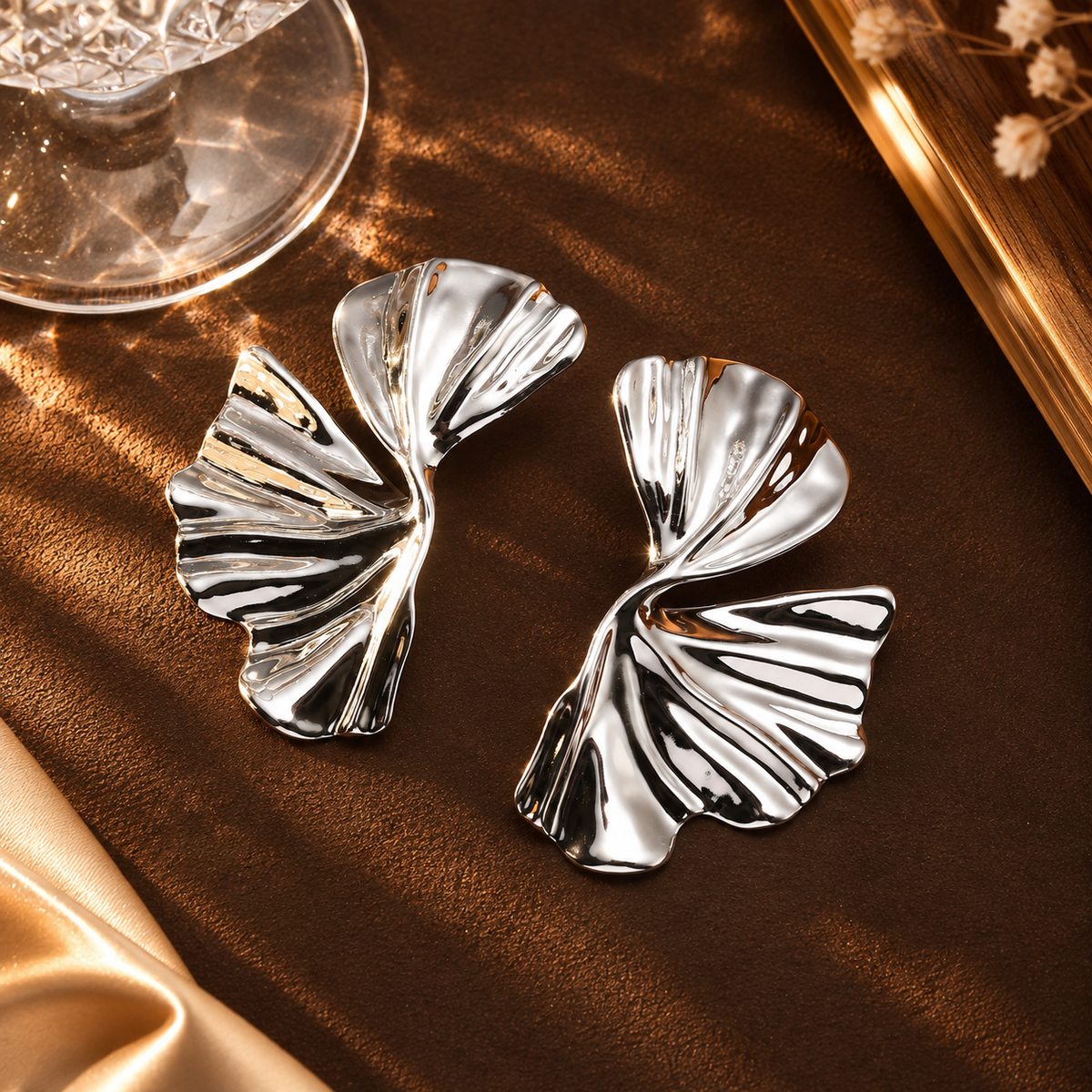 Vintage Sculptural Botanical Leaf Earrings