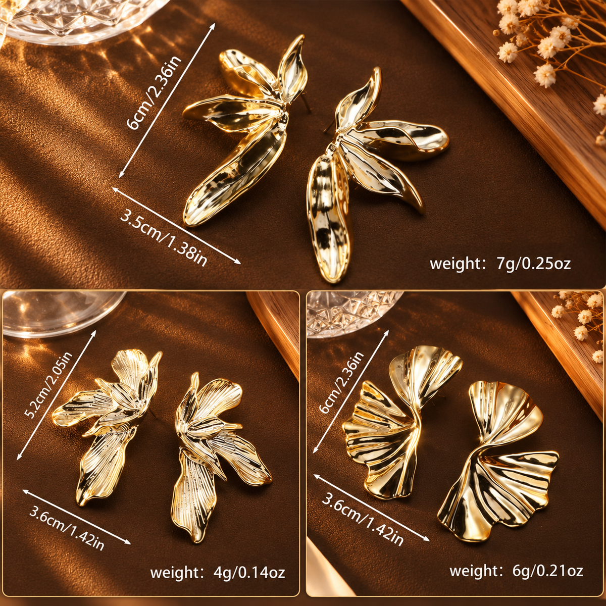 Vintage Sculptural Botanical Leaf Earrings