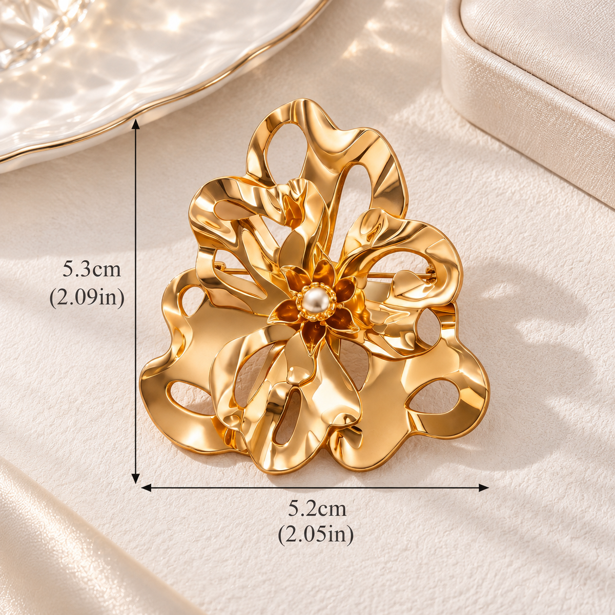 Golden Sculptural Bloom Statement Brooch