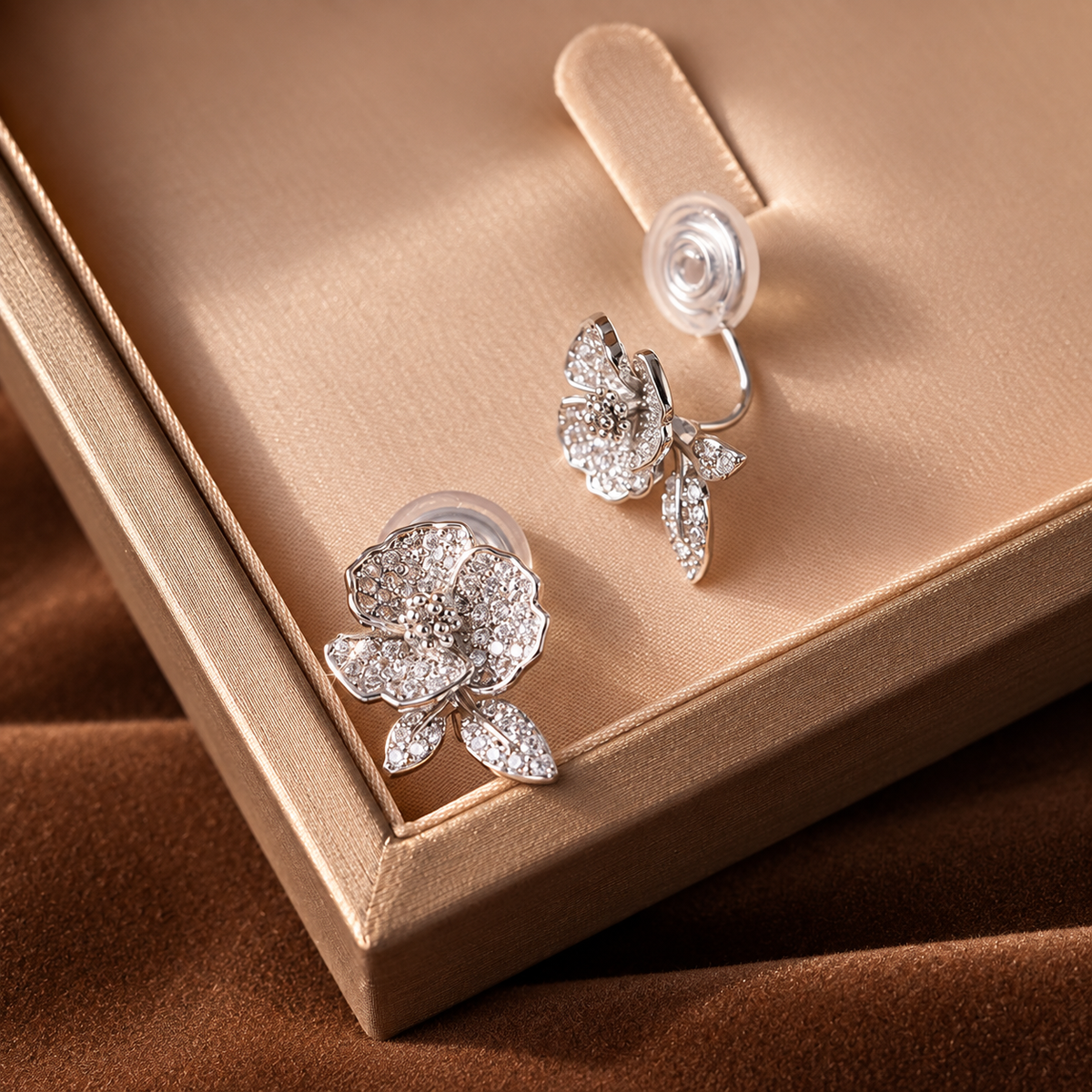 Crystal Camellia Zircon Clip-On Earrings