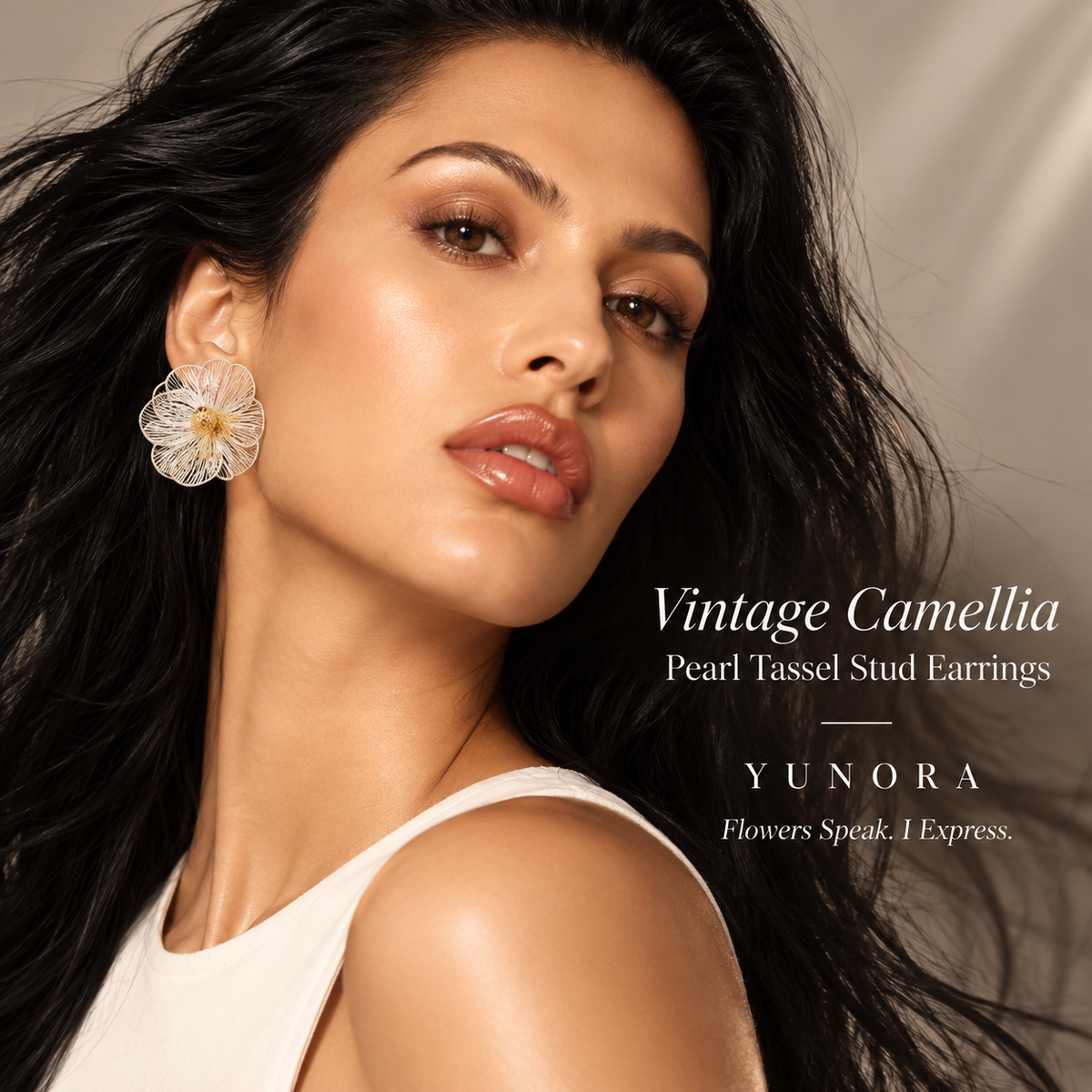 Vintage Camellia Pearl Tassel Stud Earrings