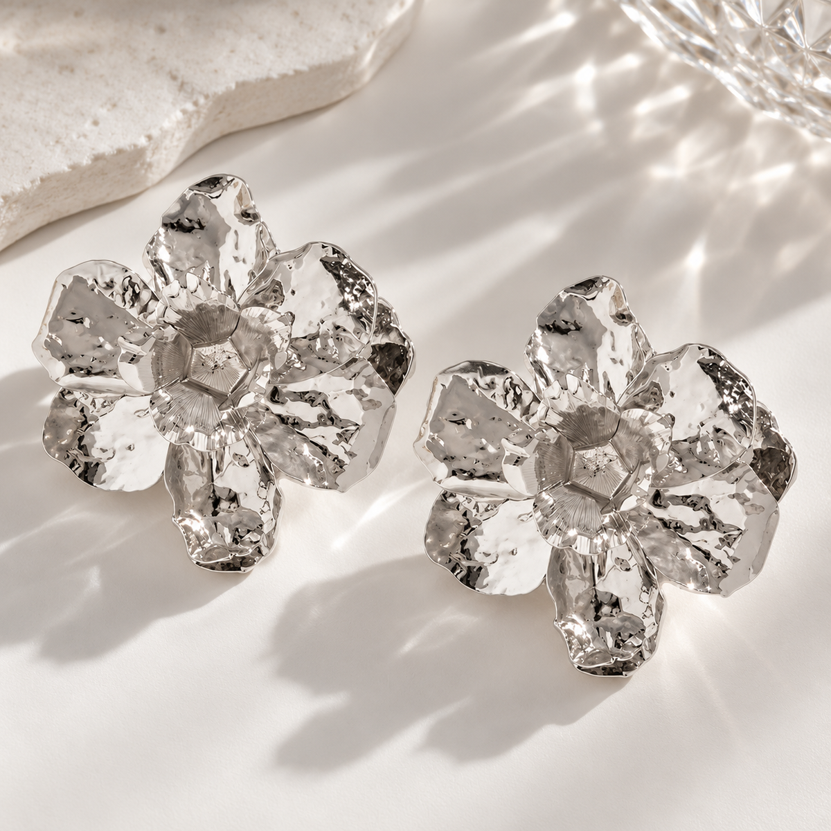 Golden Camellia Sculptural Flower Earrings