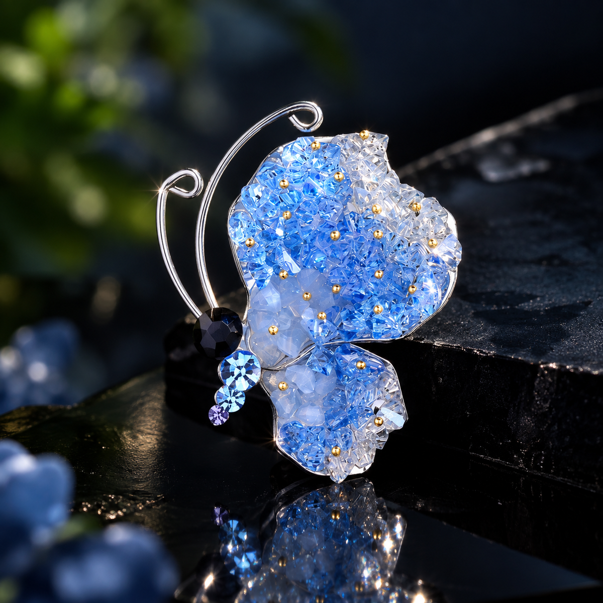 Azure Green Butterfly Crystal Brooch