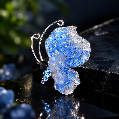 Azure Green Butterfly Crystal Brooch