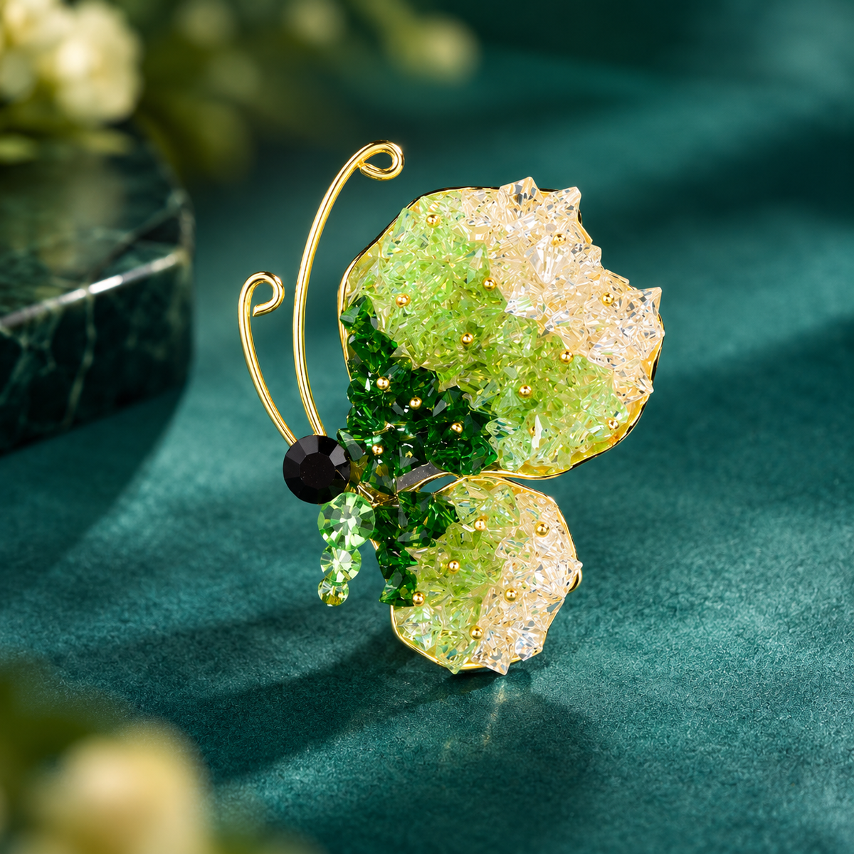 Azure Green Butterfly Crystal Brooch