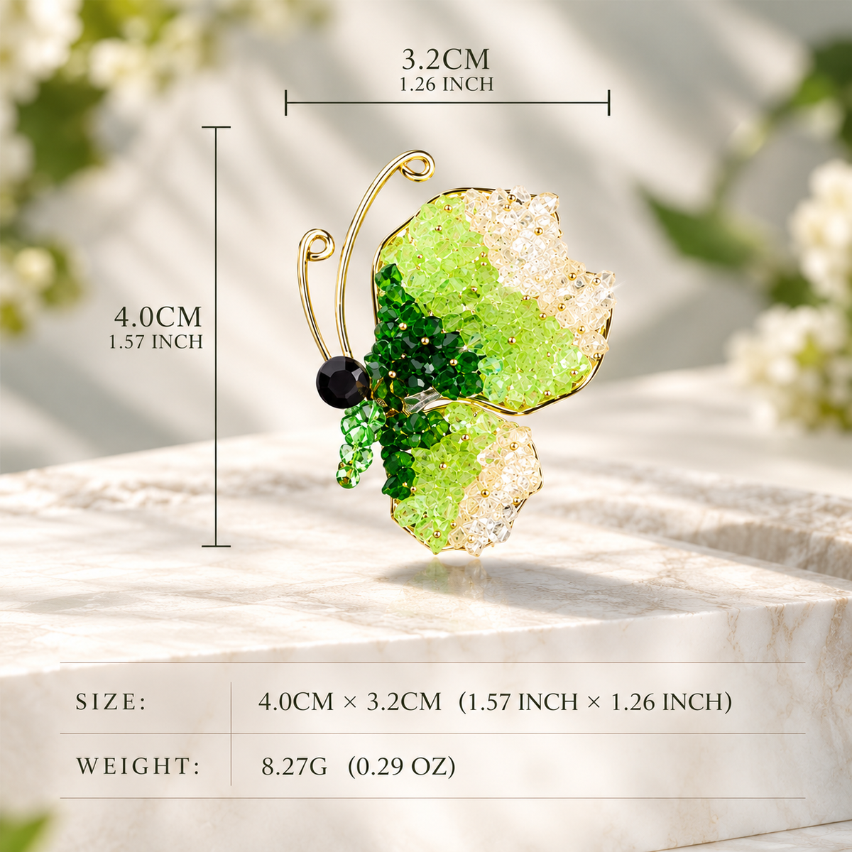 Azure Green Butterfly Crystal Brooch