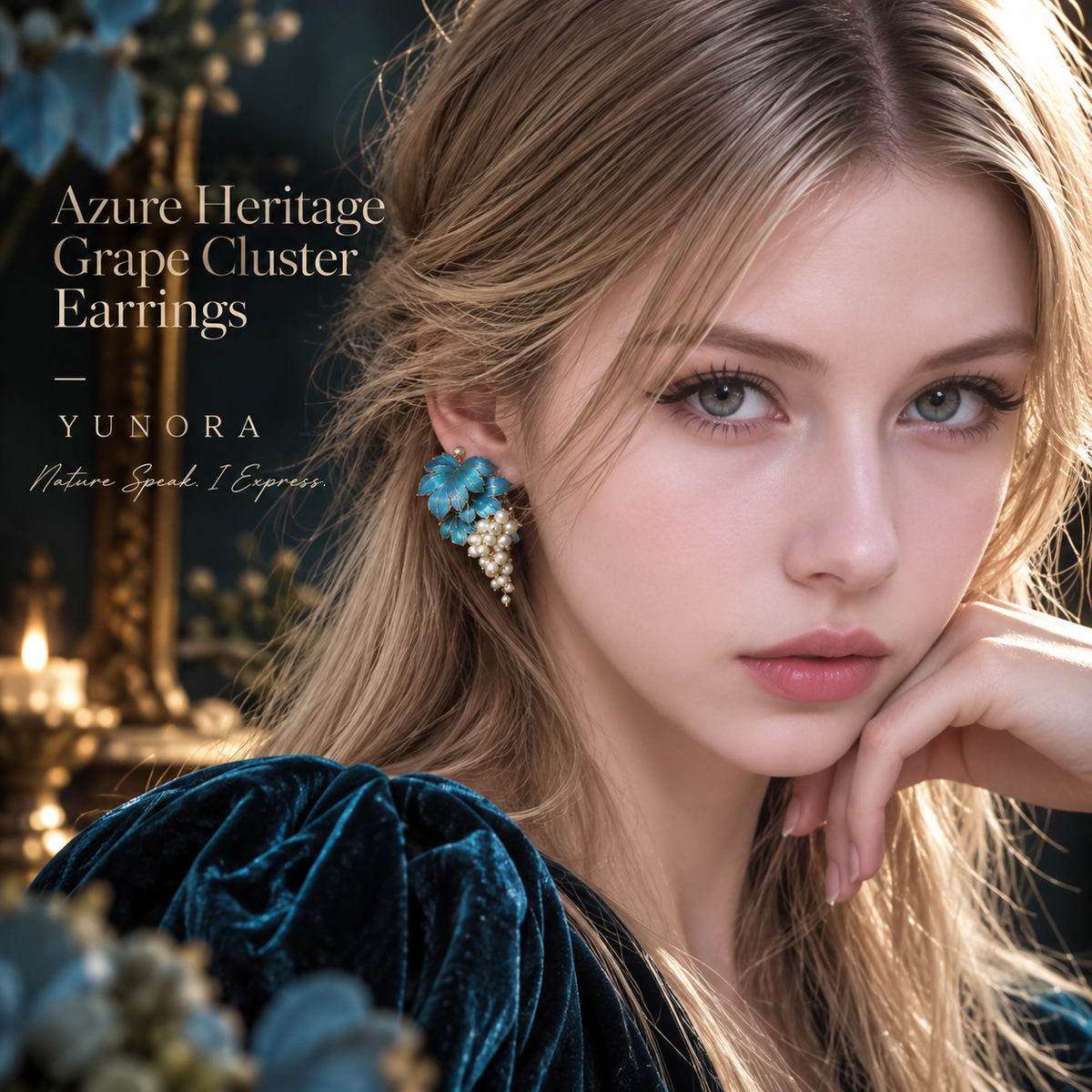 Azure Heritage Grape Cluster Earrings