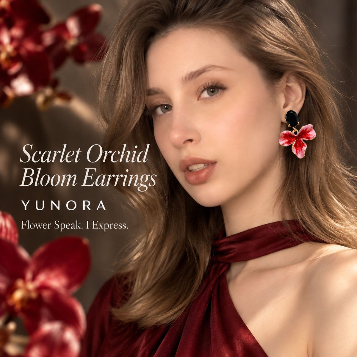 Scarlet Orchid Bloom Earrings
