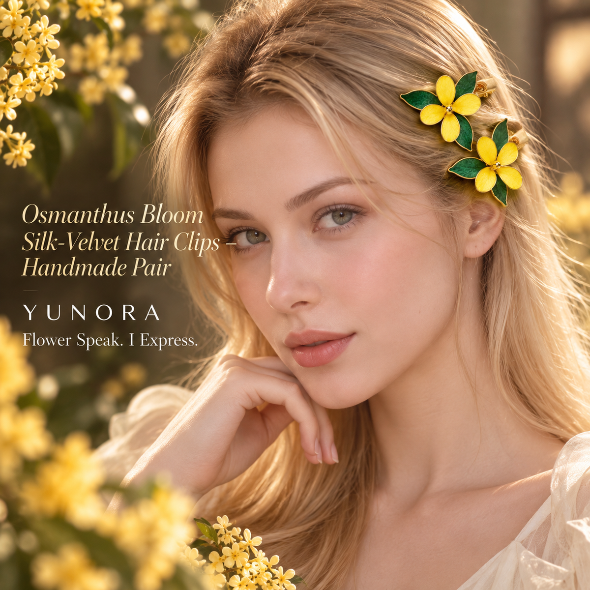 Osmanthus Bloom Silk-Velvet Hair Clips – Handmade Pair