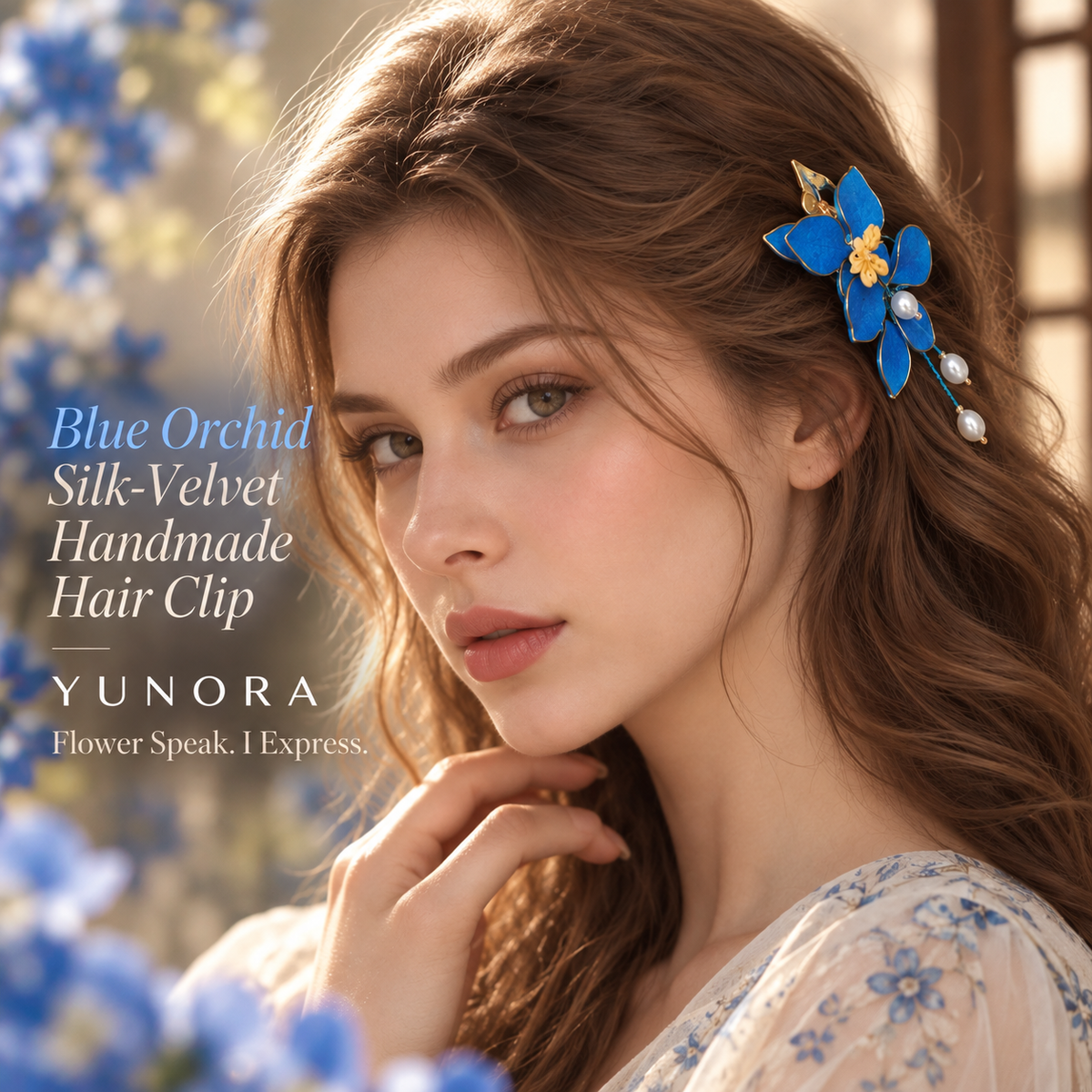Blue Orchid Silk-Velvet Handmade Hair Clip