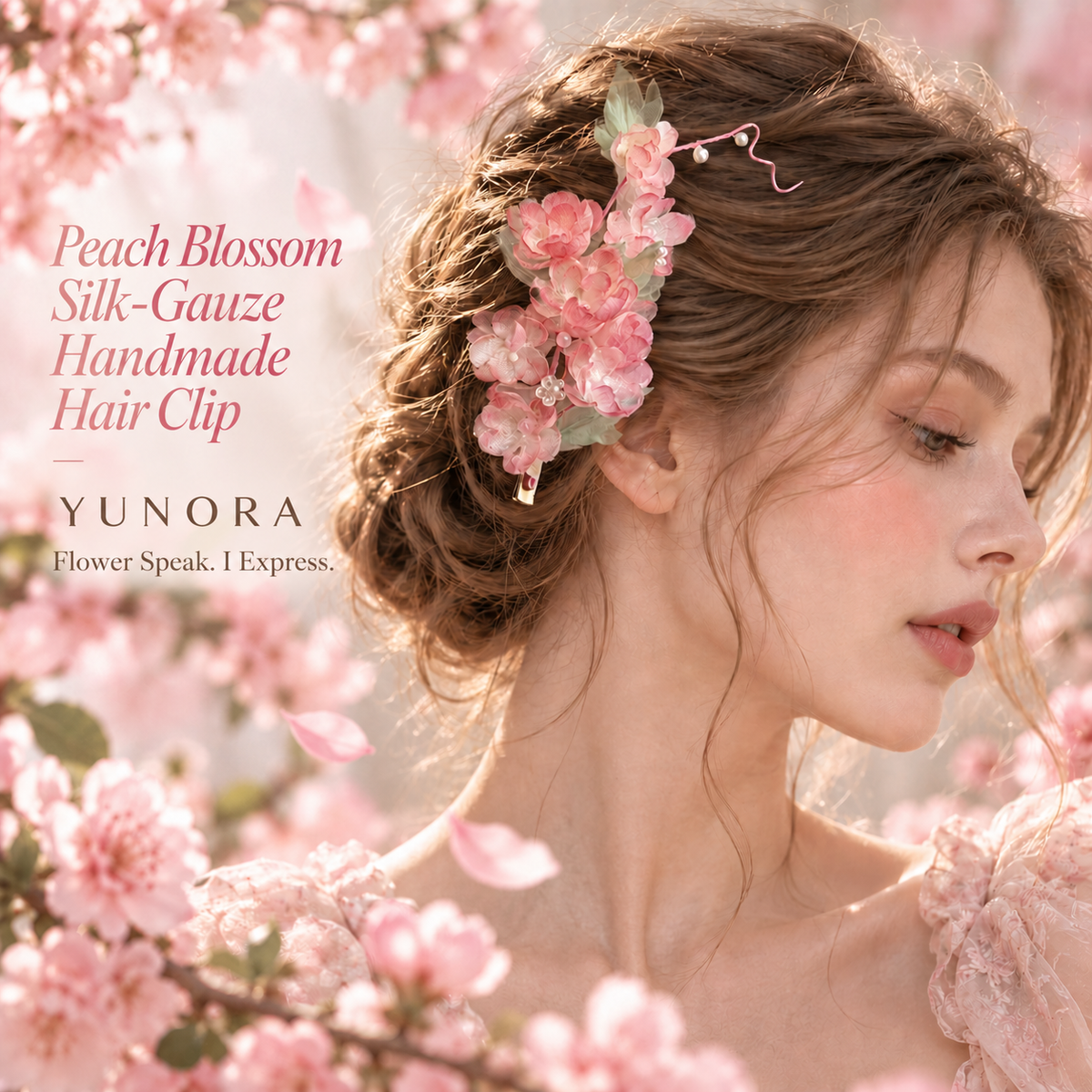 Peach Blossom Silk-Gauze Handmade Hair Clip